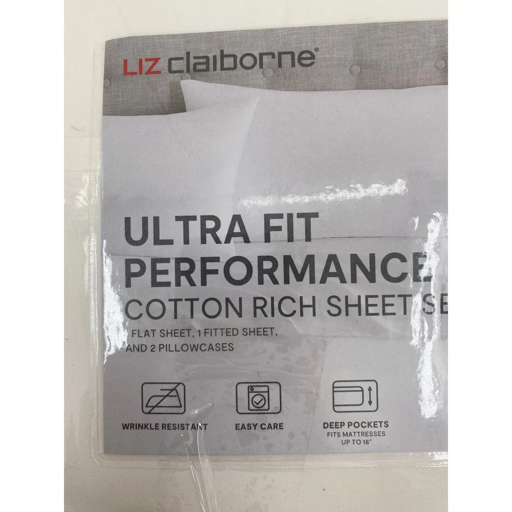 Liz Claiborne Sheet Set Full White 575 Thread Count Ultra Fit Performance Crisp